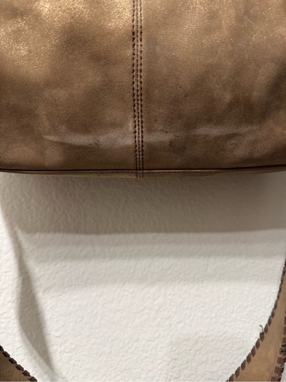 HOBO Original Fringe Accent Suede Shoulder Bag in Taupe and Dark Brown - Picture 11 of 11